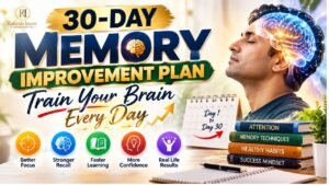 30-Day Memory Improvement Plan by Rakesh Inani with brain training, stronger recall, better focus, faster learning, and daily memory techniques in a premium design.