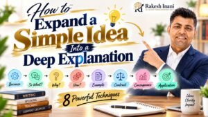 How to expand a simple idea into a deep explanation using eight techniques: Because, So What, Why, How, Example, Contrast, Consequence, and Application.